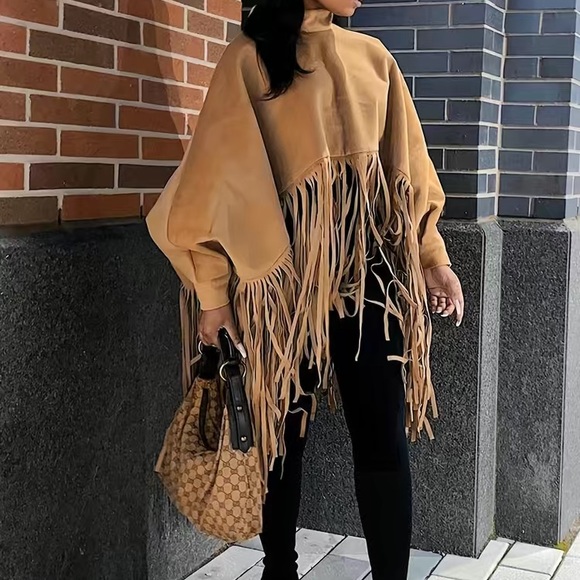 Tops - Hot Fringed Poncho With Sleeves 🔥